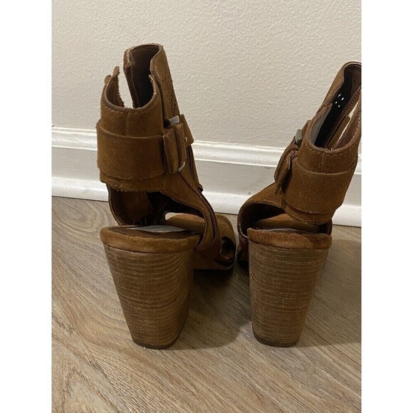 Naughty Monkey Womens Sz 10 Suede Boots Brown Open Toe Rear Zip Ankle Chunky - Picture 9 of 11